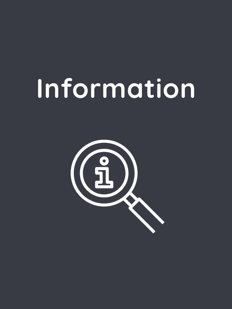 Magnifying glass information graphic on nearly black background with Information title